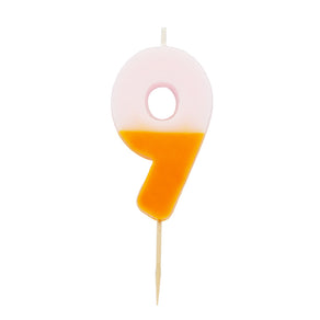 Orange and Light Pink Number Candle - 9