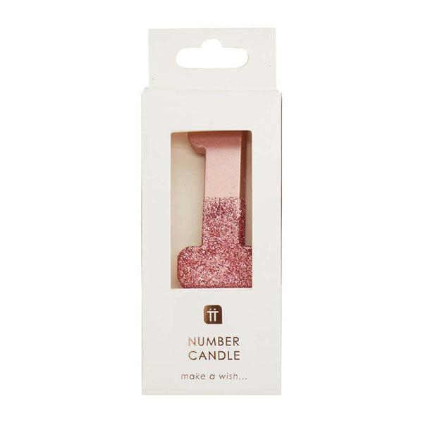 We Heart Birthdays Rose Gold Glitter Number Candle 1