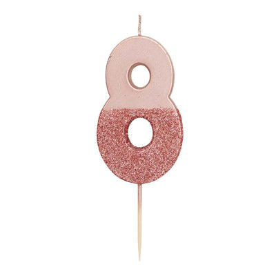 Image - We Heart Birthdays Rose Gold Glitter Number Candle 8
