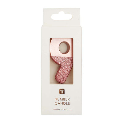 Image - We Heart Birthdays Rose Gold Glitter Number Candle 9