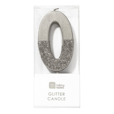 We Heart Birthdays Glitter Number Candle 0, Silver