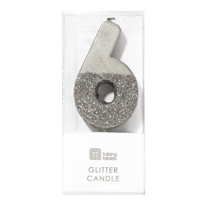 Image - We Heart Birthdays Glitter Number Candle 6, Silver
