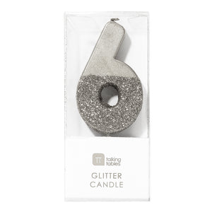We Heart Birthdays Glitter Number Candle 6, Silver