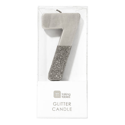 We Heart Birthdays Glitter Number Candle 7, Silver
