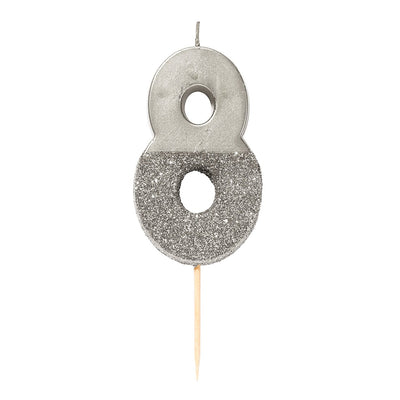 Image - We Heart Birthdays Glitter Number Candle 8, Silver