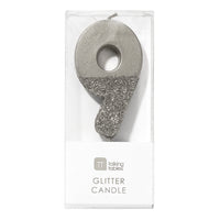 We Heart Birthdays Glitter number Candles 9, Silver