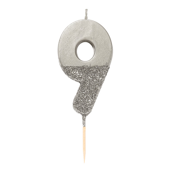 We Heart Birthdays Glitter number Candles 9, Silver