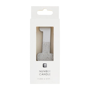 We Heart Birthdays Glitter Number Candle 1, Silver