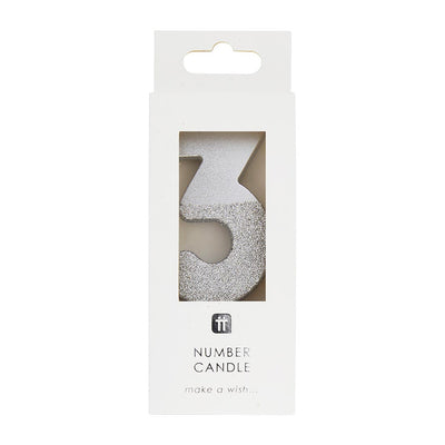 Image - We Heart Birthdays Glitter Number Candle 3, Silver