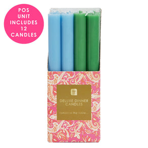 Green and Blue Tall Wax Candles - POS Unit