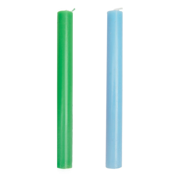 Green and Blue Tall Wax Candles - POS Unit