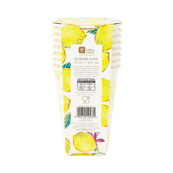 Recyclable Lemon Paper Cups - 8 Pack, 12oz