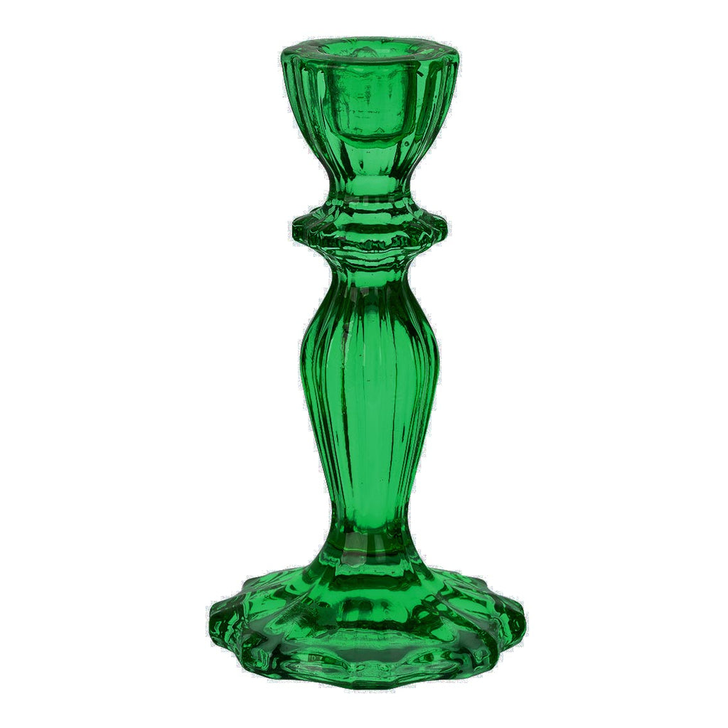 Dark Green Glass Candlestick Holder