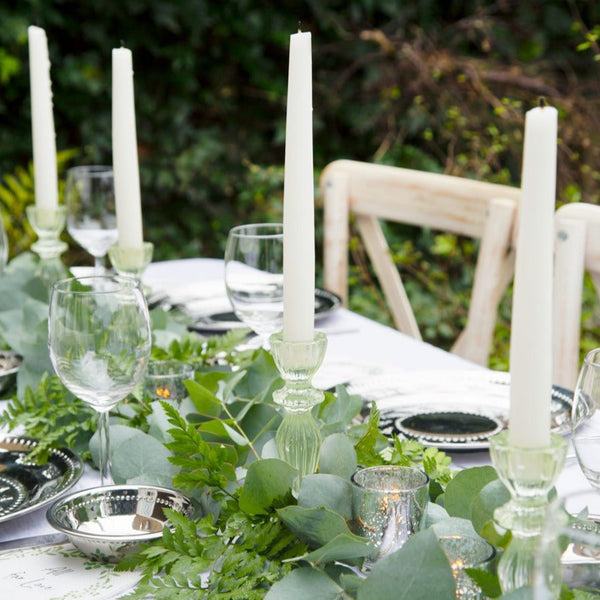 Talking Tables Dinner Candlesticks & Glass Candle Holder, 150g, Green/Blue