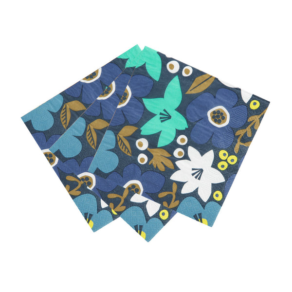 Blue Floral Paper Napkins - 20 Pack