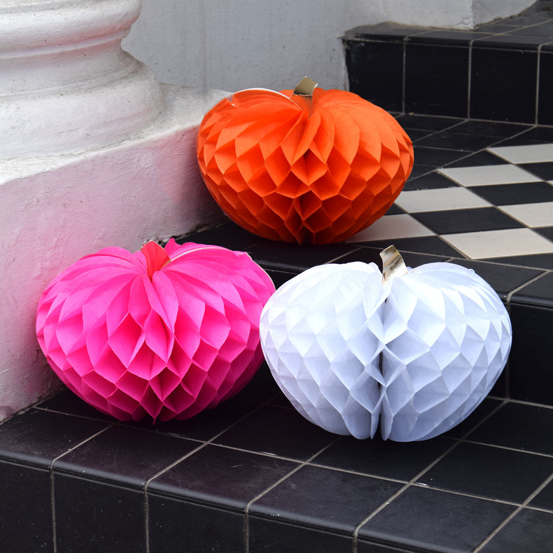 Halloween Pumpkin Paper Honeycomb Decorations - 3 Pack