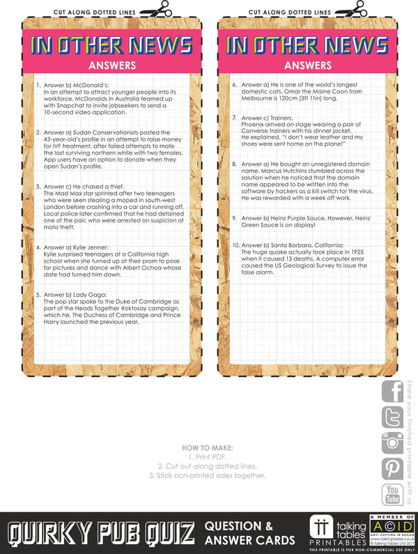 Talking Tables Printable - Host Your Own Quirk Pub Quiz In other News HOST-QUIRK-QUIZ