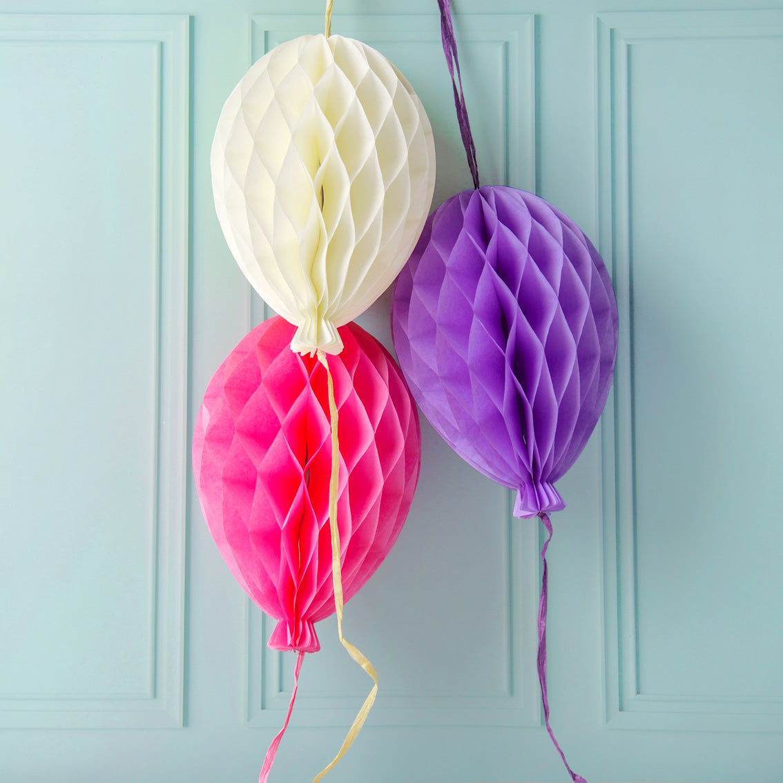 Birthday Balloons Pink Paper Honeycomb Decorations - 3 Pack