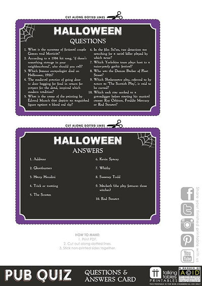 Talking Tables Printable - Pub Quiz Halloween Card