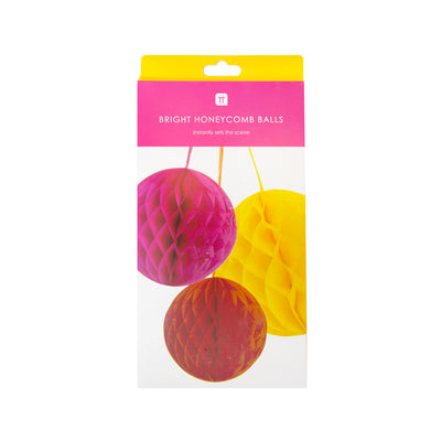 Image - Rainbow Paper Honeycomb Decorations - 3 Pack