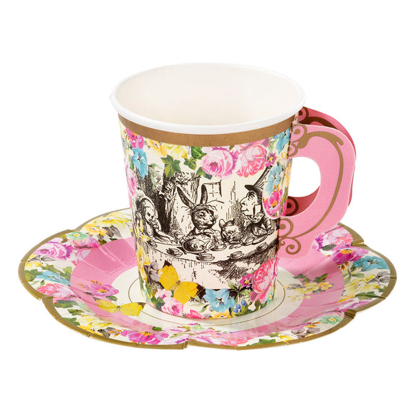 Alice in Wonderland Pink Cups & Saucers Set - 12 Pack