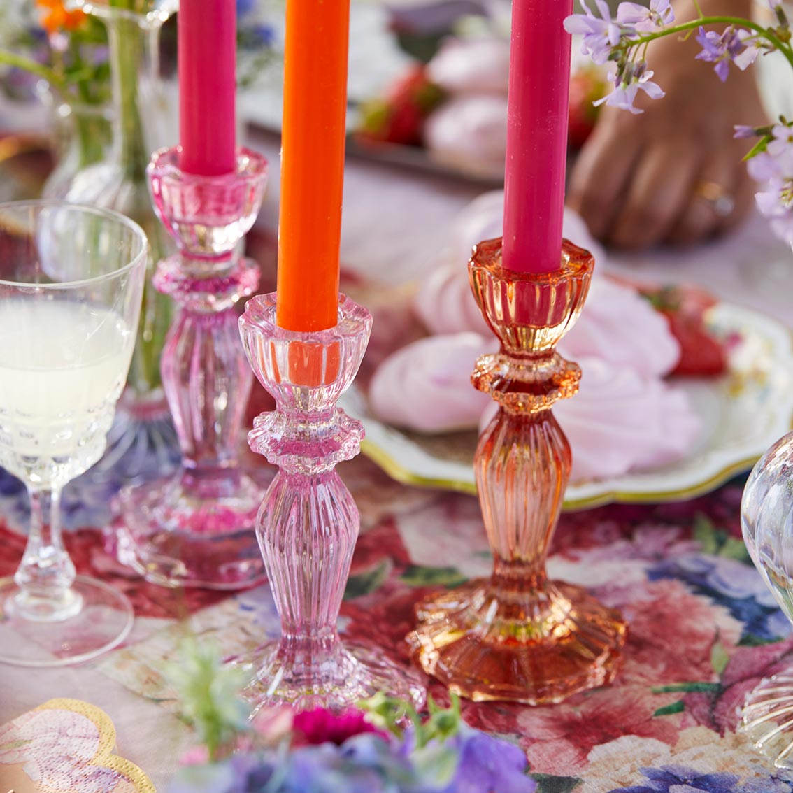 Pink Glass sale Candlestick Holders